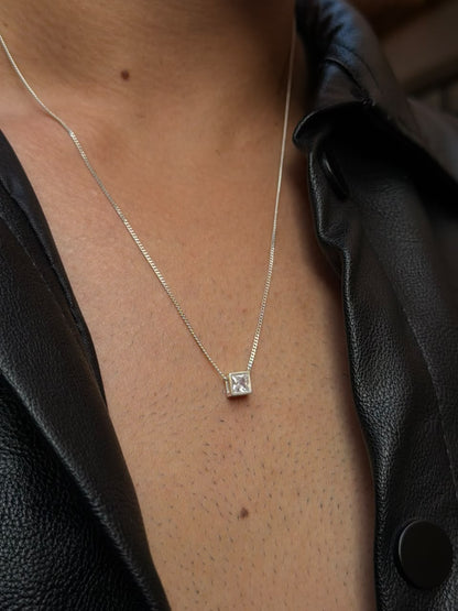 Square Clear Zirconia Necklaces for Men's Sterling Silver 925s