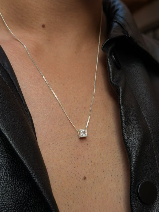 Square Clear Zirconia Necklaces for Men's Sterling Silver 925s