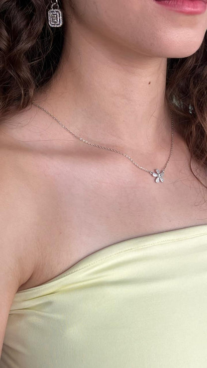 Zirconia Flower Necklace -Italian Sterling Silver S925
