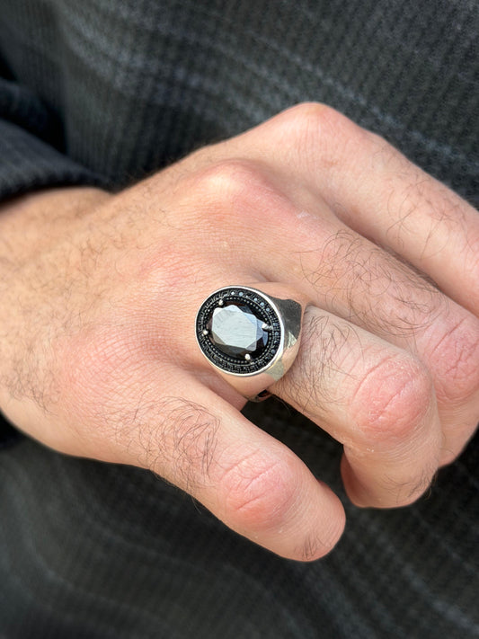 Black stone Ring -for Men's Sterling Silver 925s