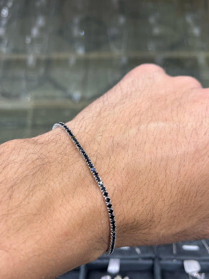 Slim Black Spinel Tennis Bracelet for Men's Sterling Silver 925s