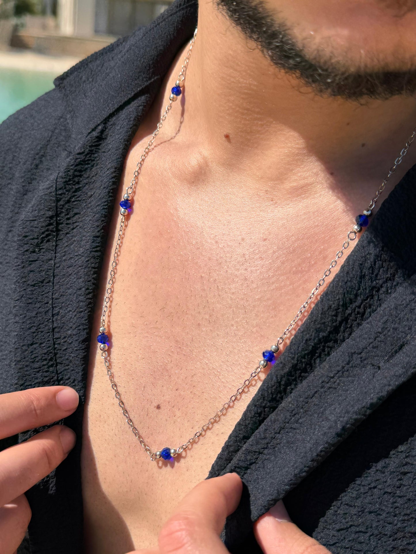 Blue beaded Chain in Sterling Silver 925s