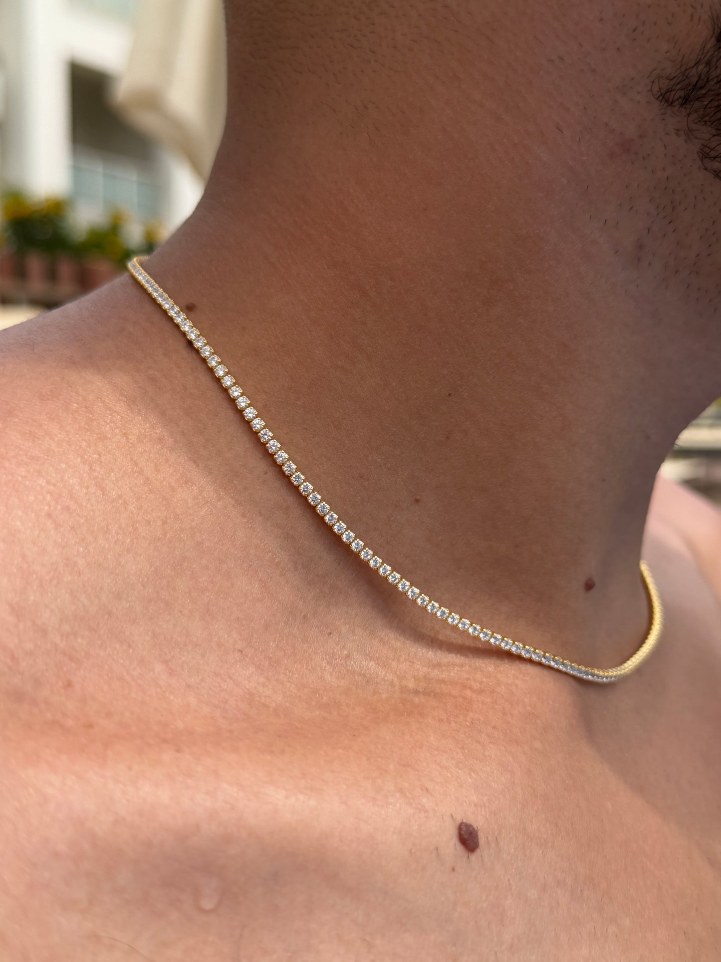 Clear Tennis Chain in Sterling Silver 925s-Fine Gold Plated