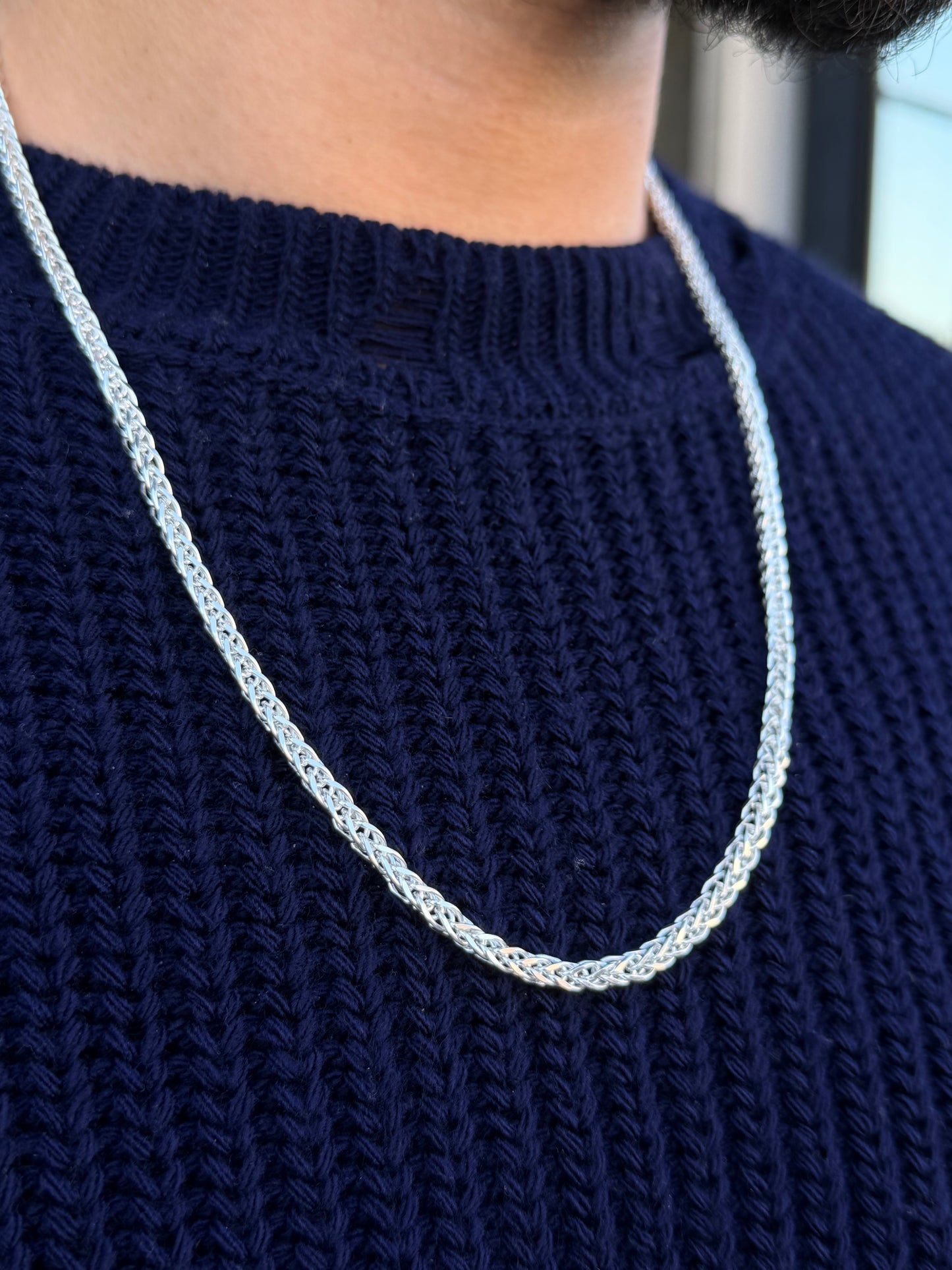 White Braided Necklace for Men's Sterling Silver 925s(60cm-5mm)
