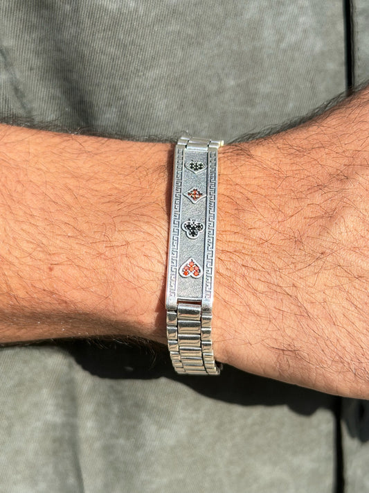Royal Flush Bracelet for Men's Sterling Silver 925s -12mm-