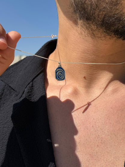 Blue Spiral Cord Necklace in Sterling Silver 925s