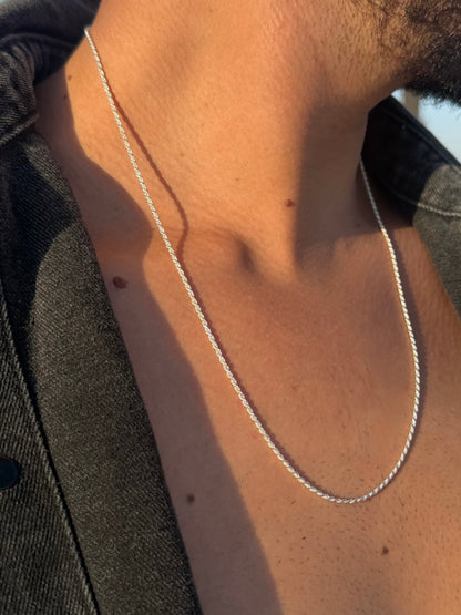 Helix Rope Necklaces for Men's Sterling Silver 925s-1.5mm-