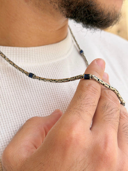 Blue accent king Necklace For Men Sterling Silver925- 60cm-3.5mm