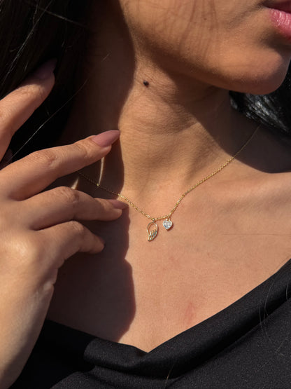 Gold Plated Heart -Wing Necklace in Sterling Silver 925s