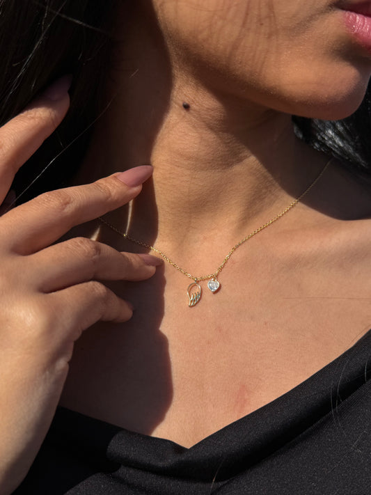 Gold Plated Heart -Wing Necklace in Sterling Silver 925s