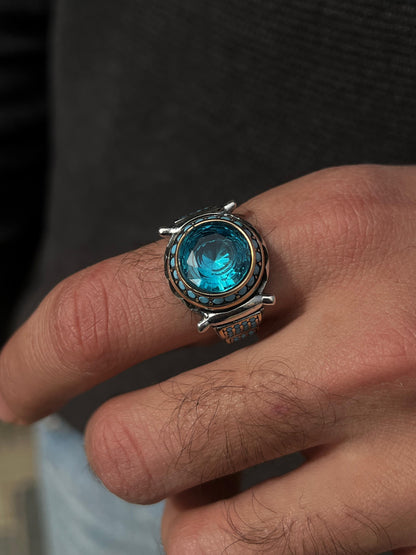 Aqua Stone Ring -for Men's Sterling Silver 925s