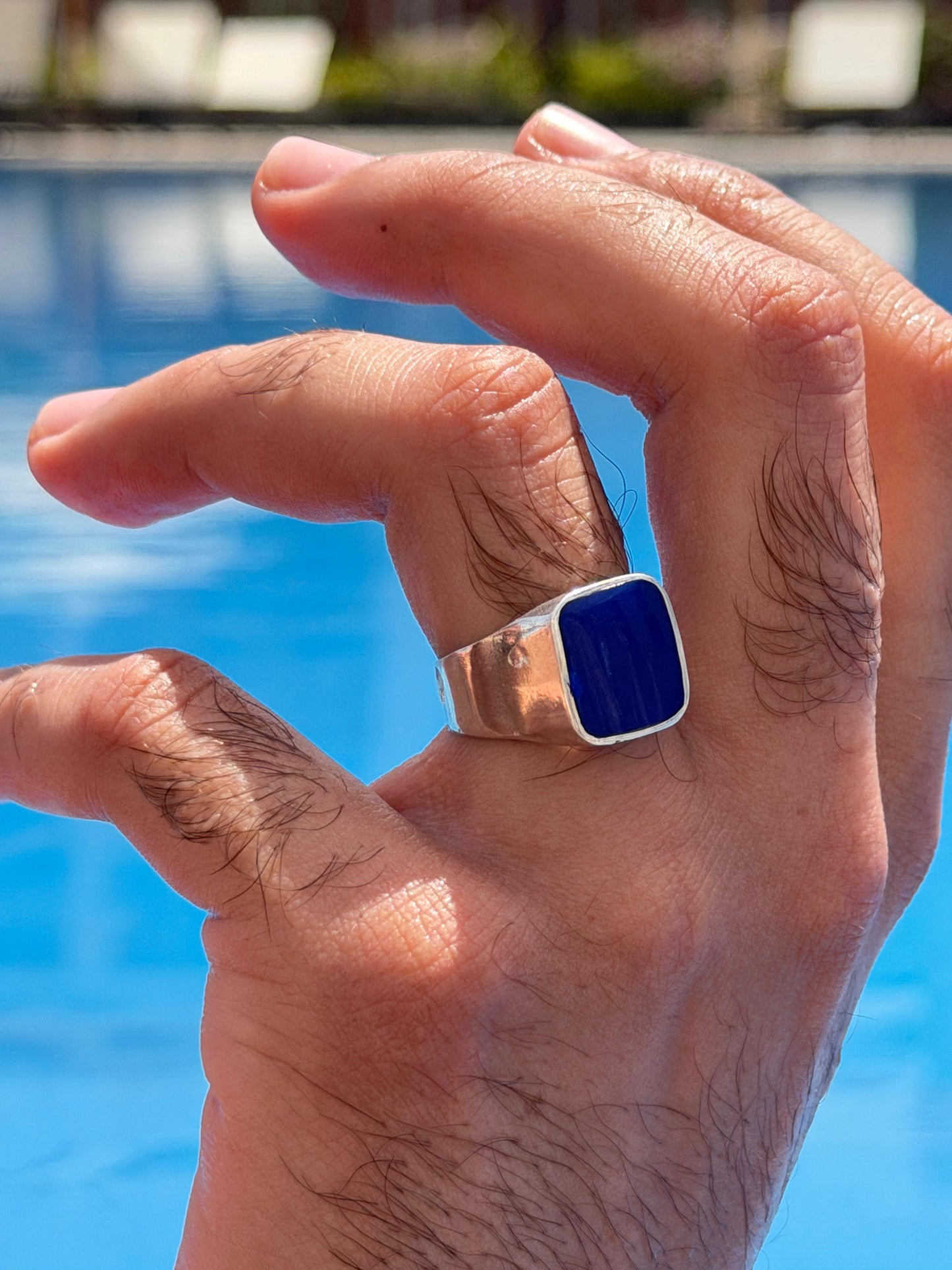 Blue Signet Ring in Sterling Silver 925s