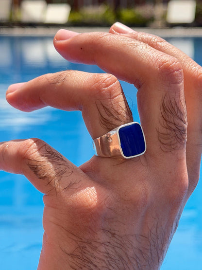 Blue Signet Ring in Sterling Silver 925s