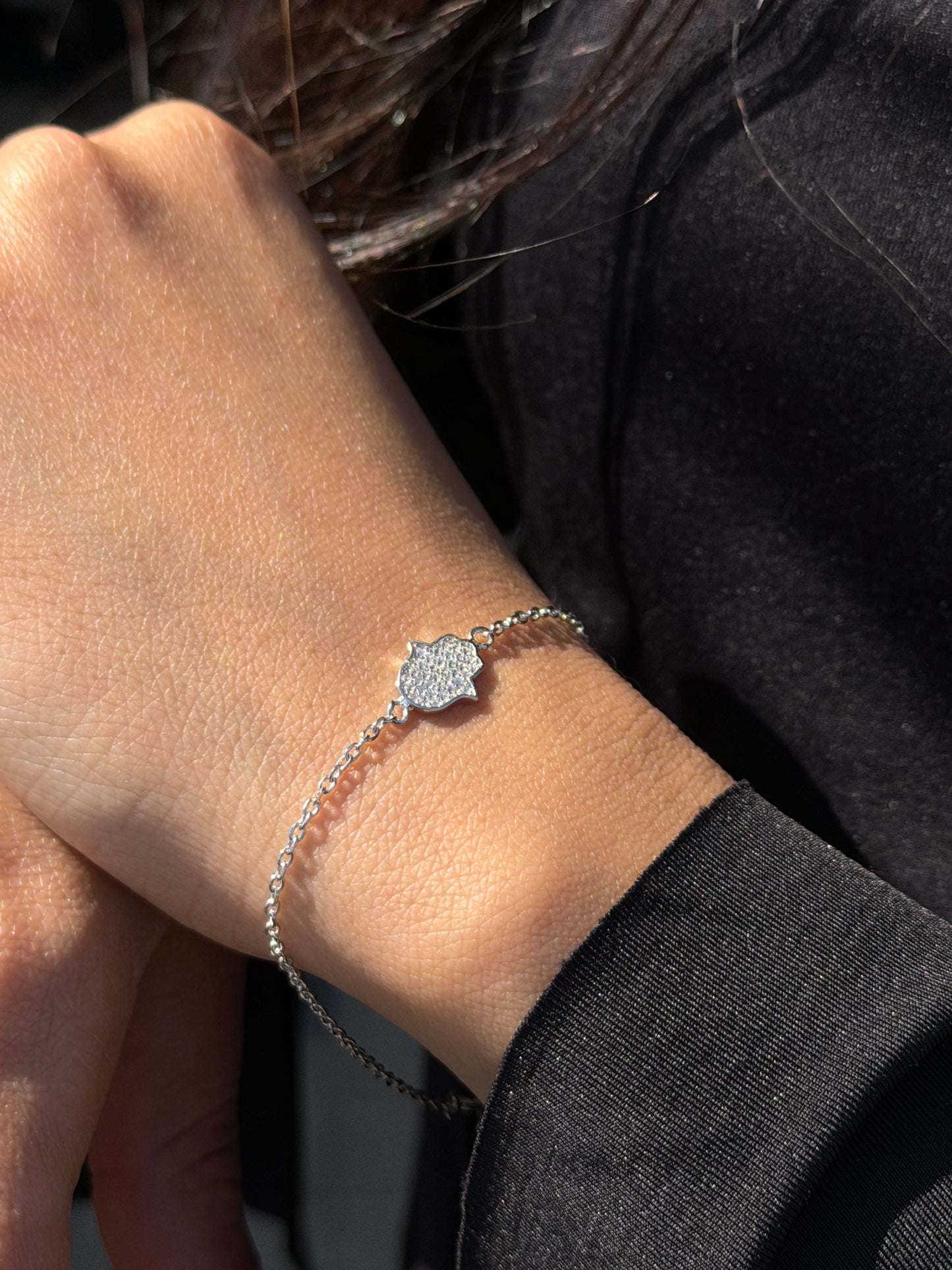 Zirconia Hamsa Bracelet -in Sterling Silver -925