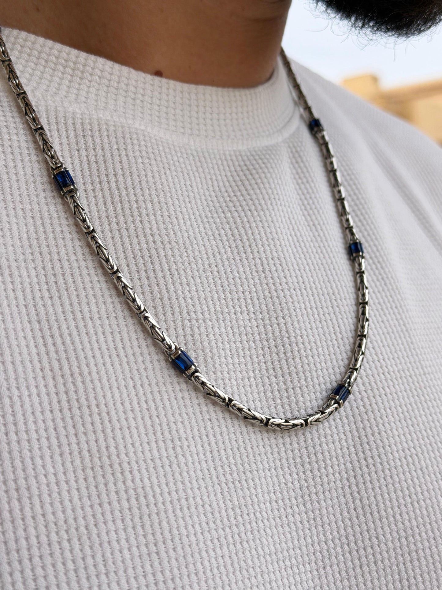Blue accent king Necklace For Men Sterling Silver925- 60cm-3.5mm