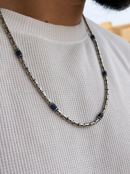Blue accent king Necklace For Men Sterling Silver925- 60cm-3.5mm