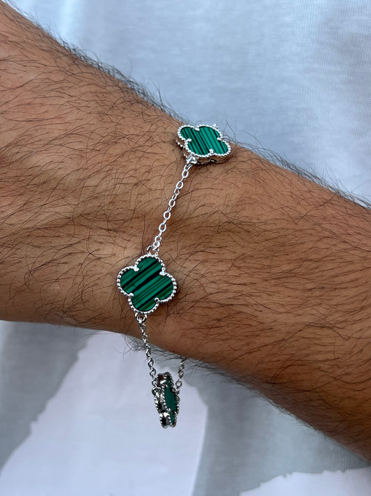 Large 3 Green Van cleef Bracelet for Men's Sterling Silver 925s