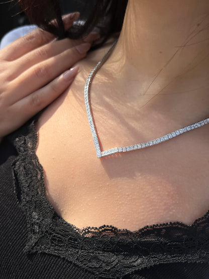 a V-neck Tennis Necklace in Sterling Silver 925s
