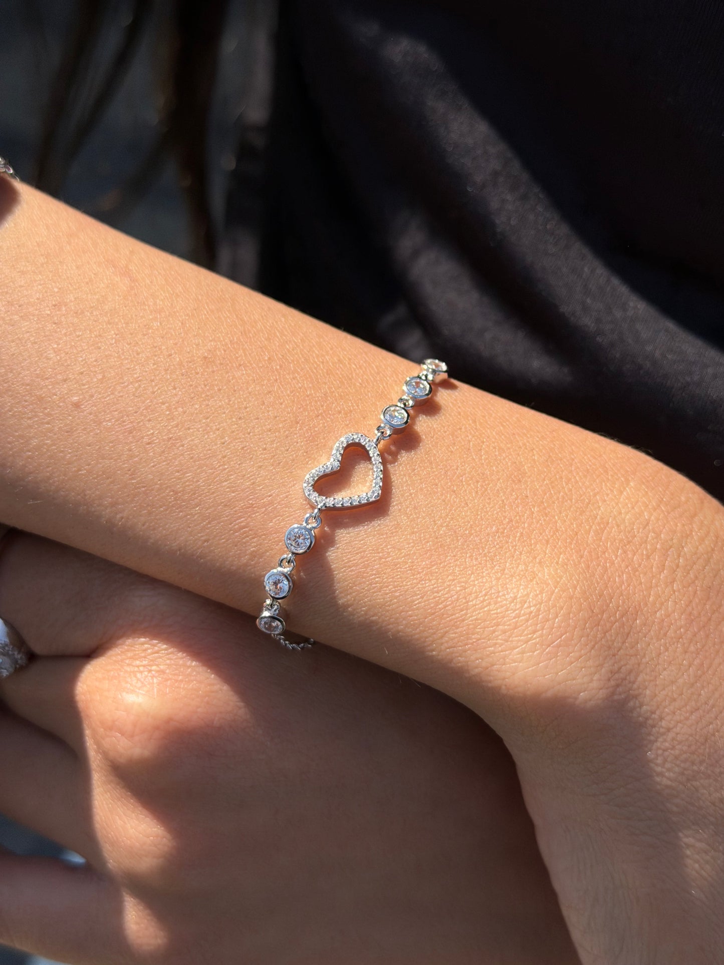 Zirconia Heart -Dots Bracelet -in Sterling Silver -925