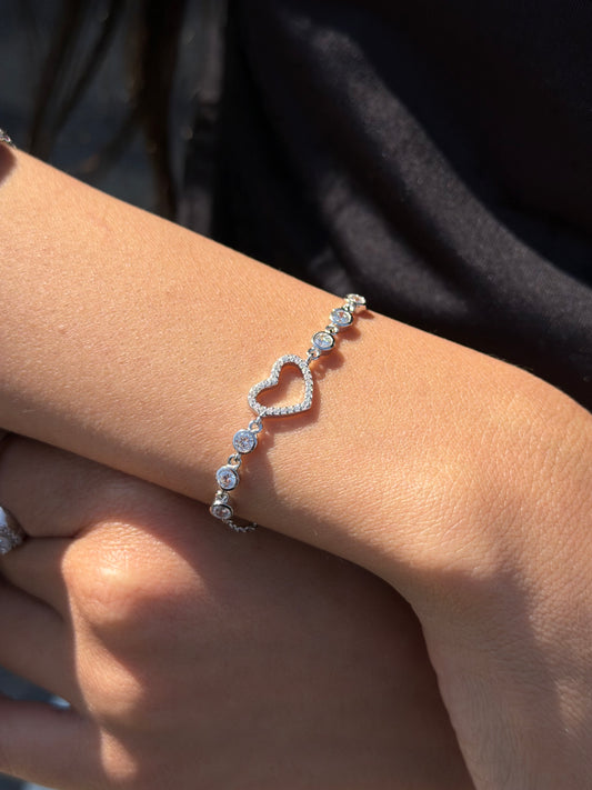 Zirconia Heart -Dots Bracelet -in Sterling Silver -925