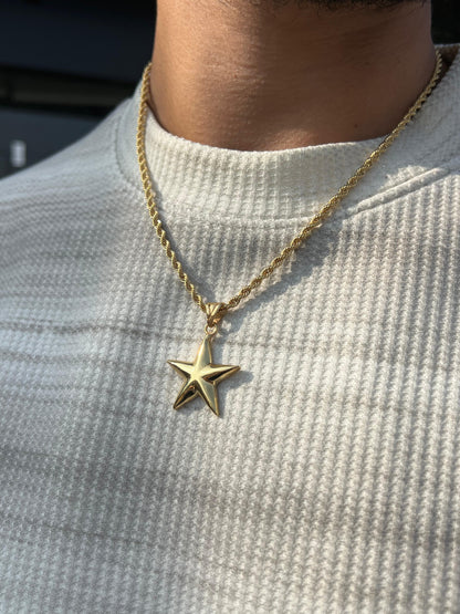 Premium- Star-thick Rope Necklace in Sterling Silver 925s- Real 21K Gold Plated