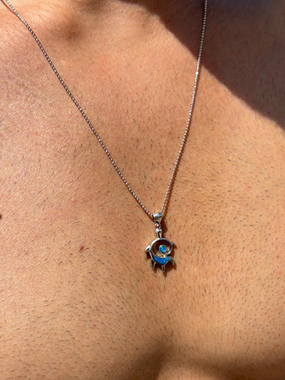 Wave Turtle Opal Necklace in Sterling Silver 925s