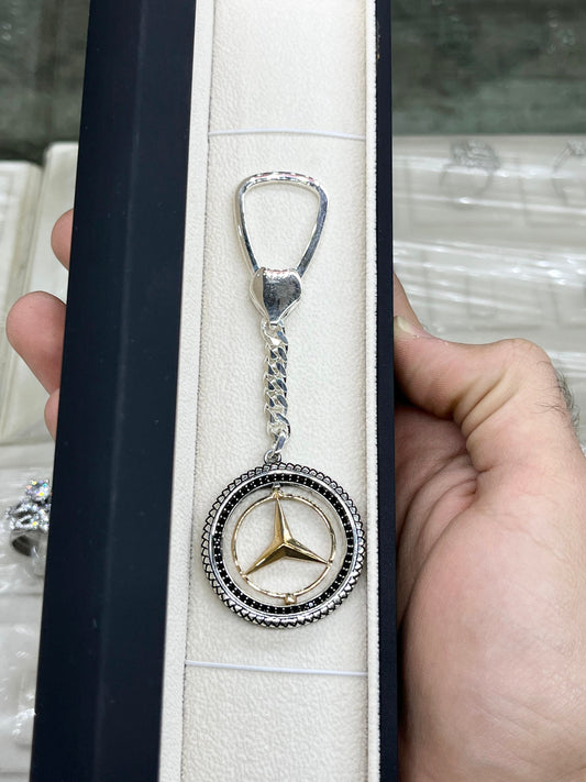 Mercedes Key Chain Rotating -Sterling Silver 925s