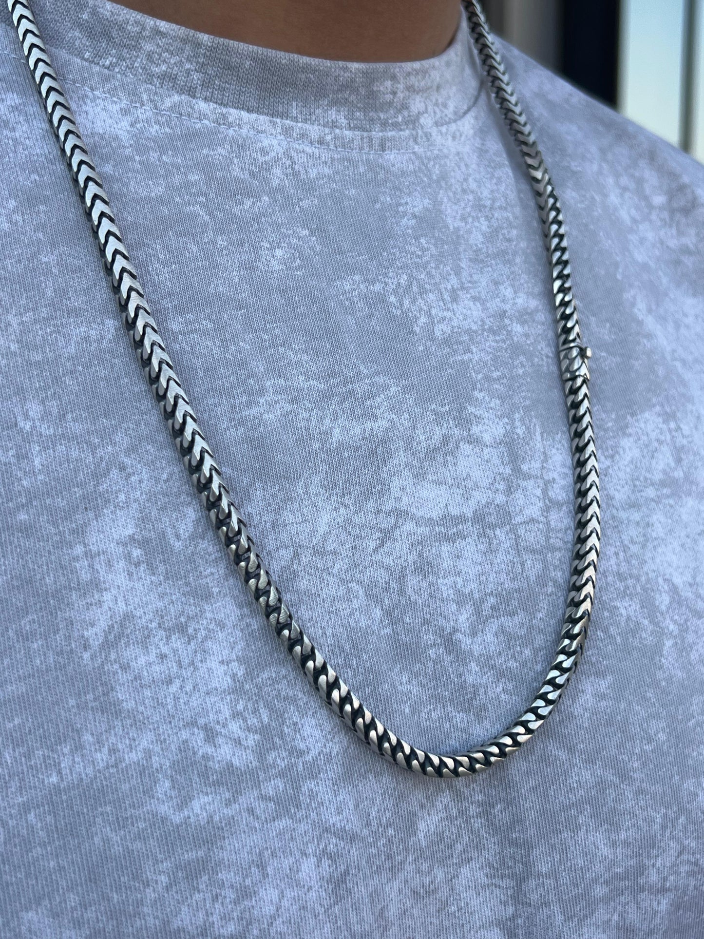 Thick V cut Necklace for Men's Sterling Silver 925s-65cm-5mm