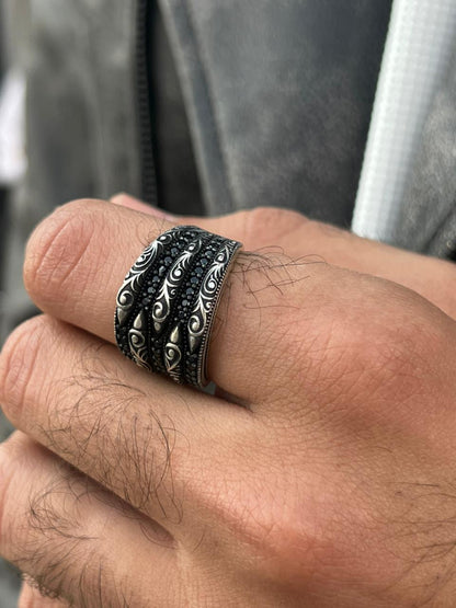 Dark Engraved Ring -Sterling Silver 925s