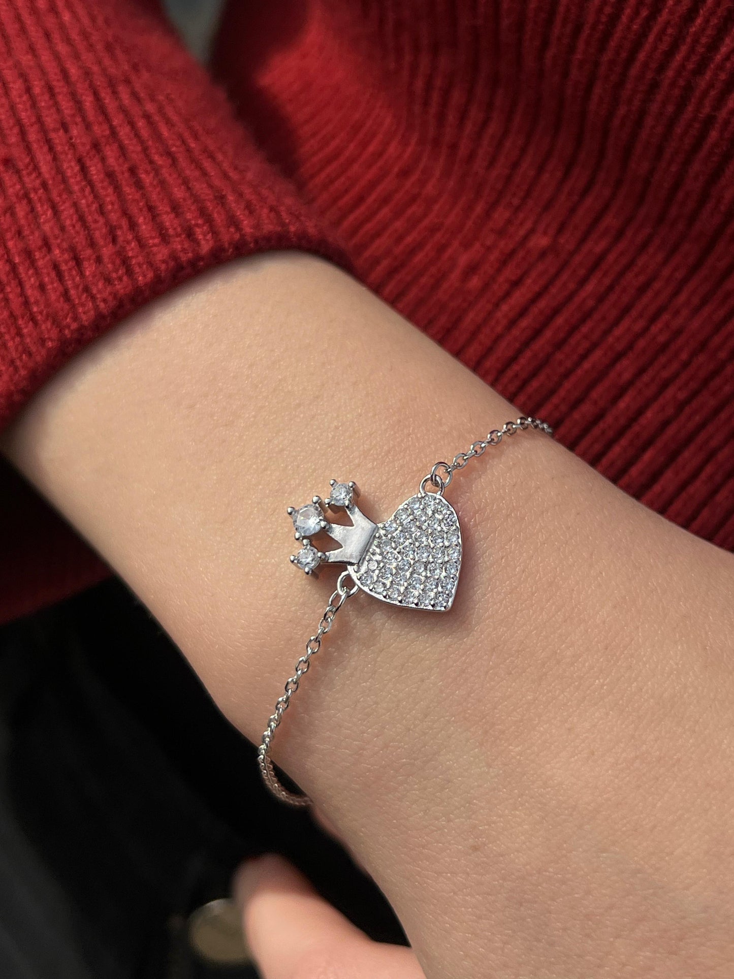 Crowned Heart Bracelet -in Sterling Silver -925