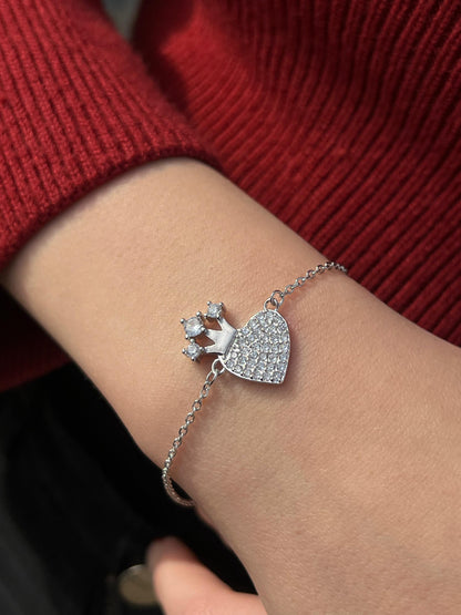 Crowned Heart Bracelet -in Sterling Silver -925