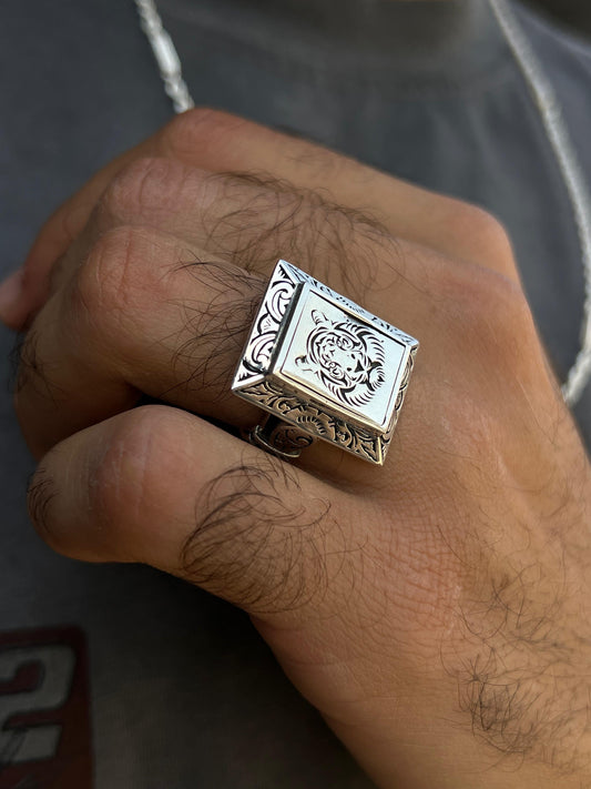 Tiger Face Ring for Men in Sterling Silver 925s