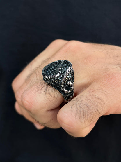 Black Zirconia Snake Ring -for Men's Sterling Silver 925s