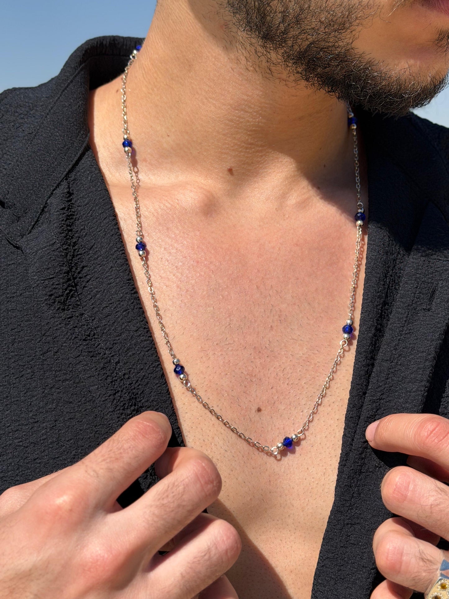 Blue beaded Chain in Sterling Silver 925s
