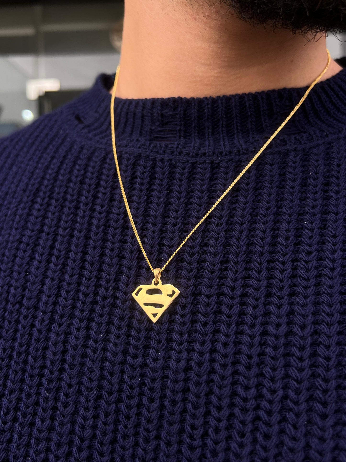 Gold Plated Super Man Necklace for Men's Sterling Silver 925s