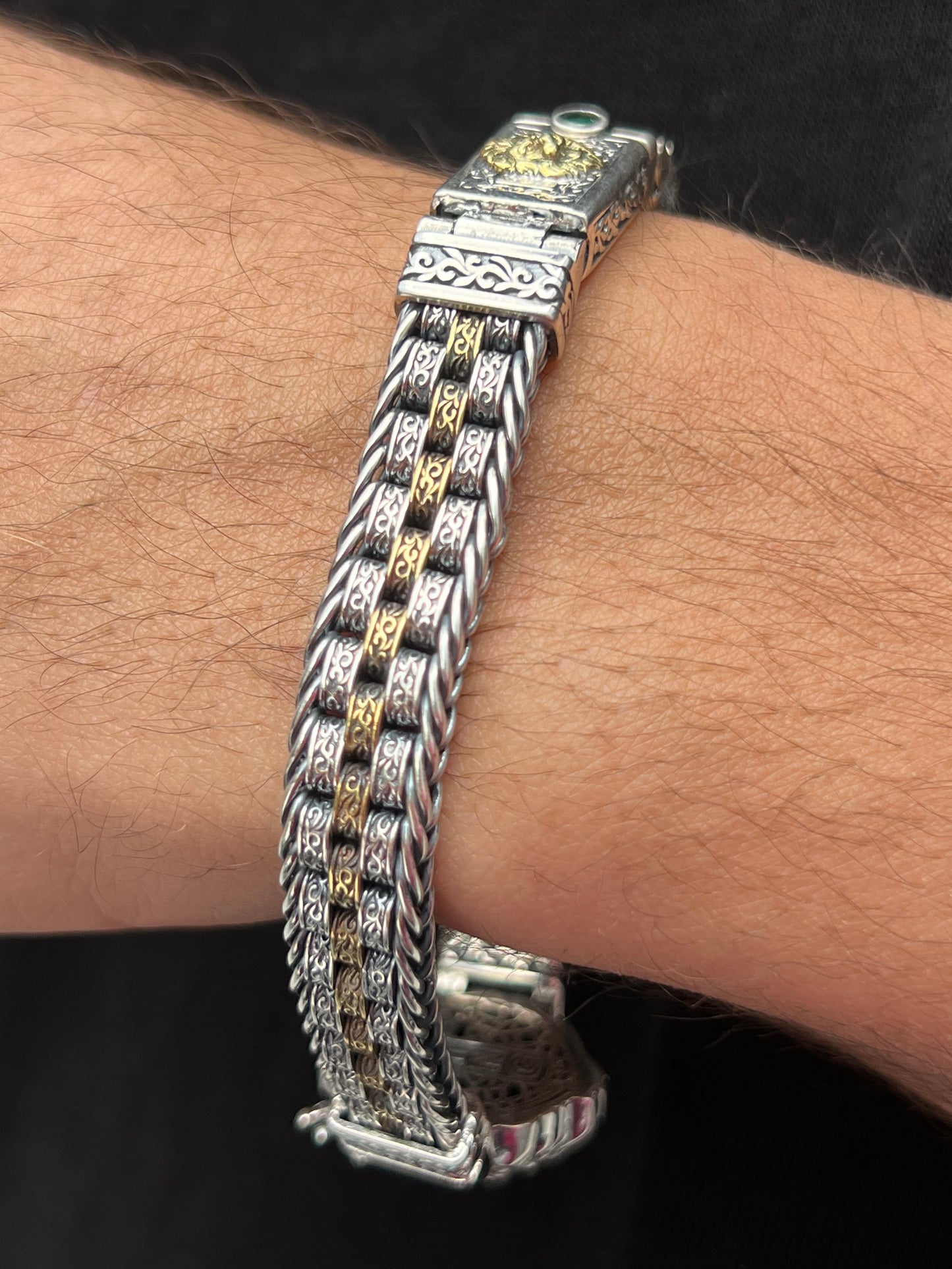 Emerald eyes King lion head bracelet for men 925s
