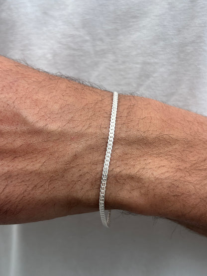 Blocked Slim Grommet-S925 Sterling Silver Bracelet for men