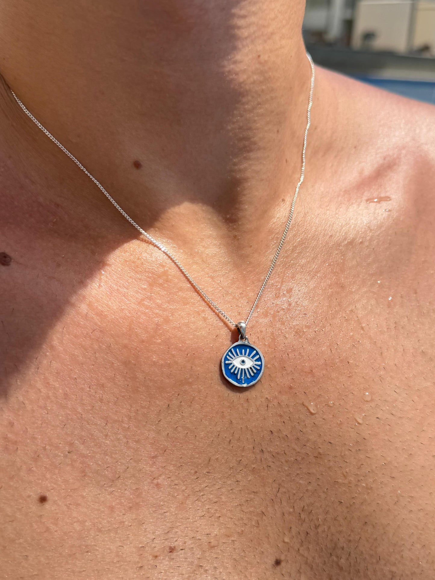 Blue Evil Eye Necklace in Sterling Silver 925s