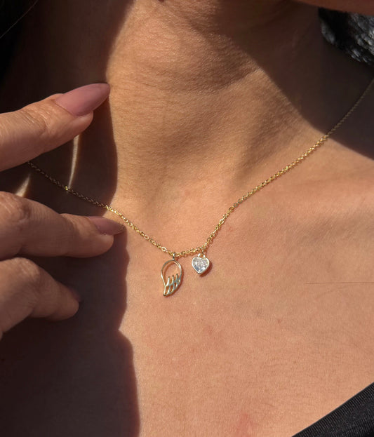 Gold Plated Heart -Wing Necklace in Sterling Silver 925s