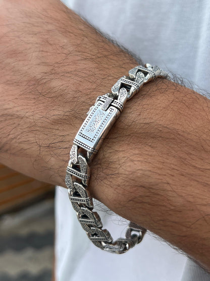 Carved Soul Link Bracelet for Men's Sterling Silver 925s