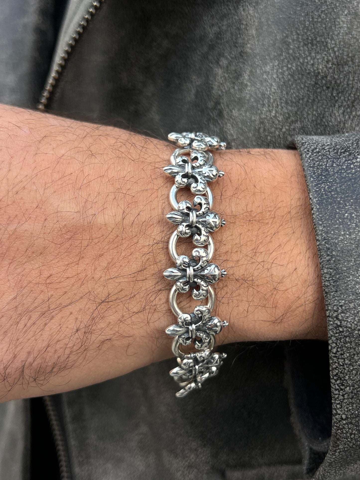 Fleur-de-lis bracelet-in Sterling Silver 925s| 20cm-18mm