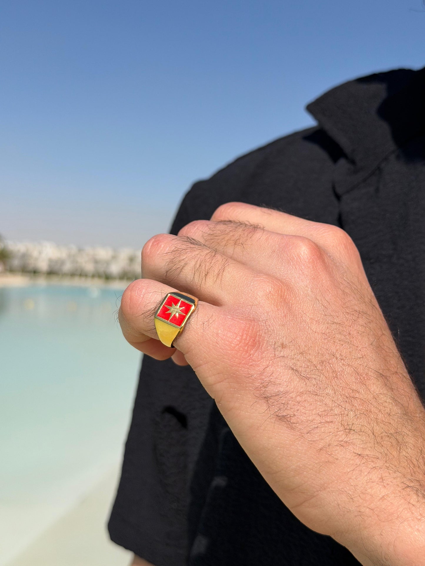 RED Northbound Ring in Sterling Silver 925s-Fine Gold Plated