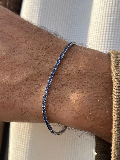 Blue Spinel Tennis Bracelet for Men's Sterling Silver 925s