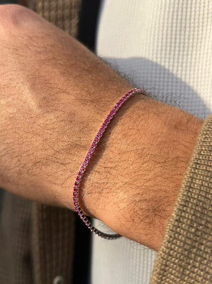 Fuchsia Spinel Tennis Bracelet for Men's Sterling Silver 925s