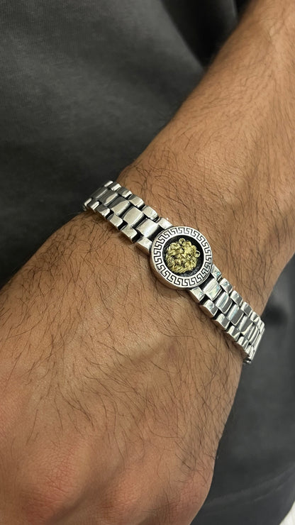 Versace Lion Head Bracelet In Sterling Silver S925