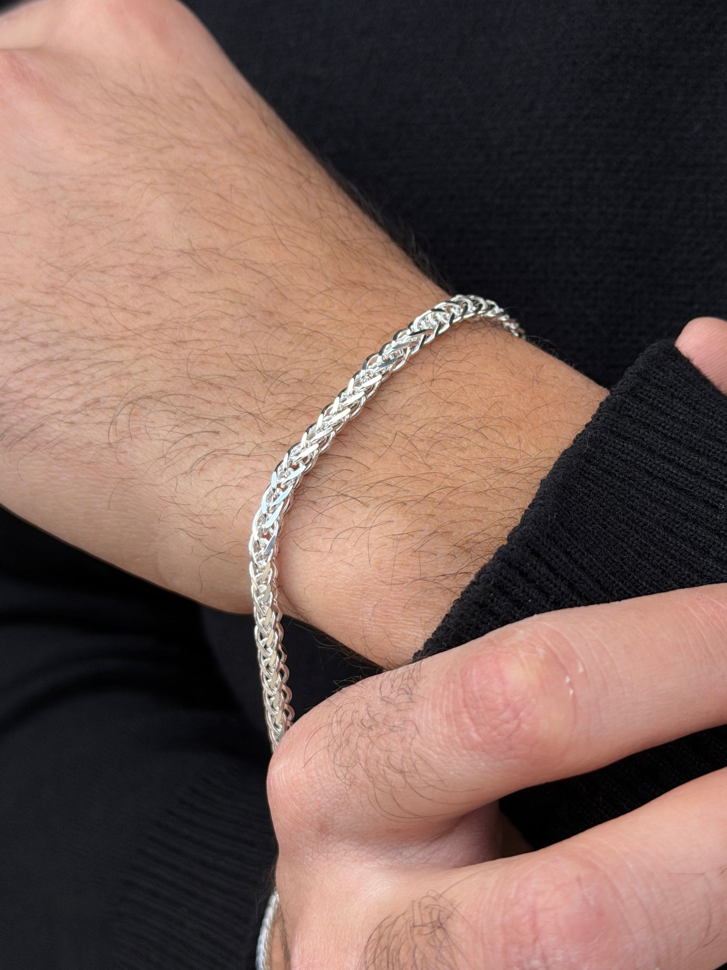 Braided Nest Bracelet for Men's Sterling Silver 925s(21cm-5mm)