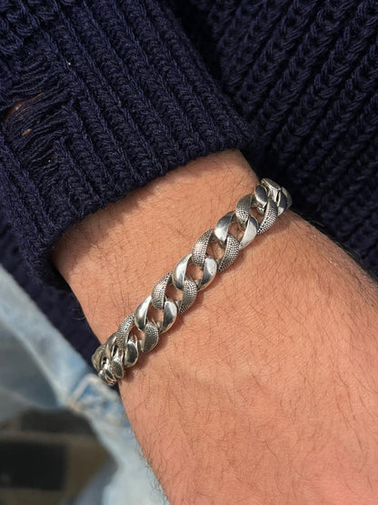 Engraved Thick Grommet Bracelet for Men's Sterling Silver 925s-21.5cm