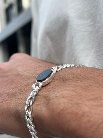 Onyx-Grommet Bracelet for Men's Sterling Silver 925s-18cm