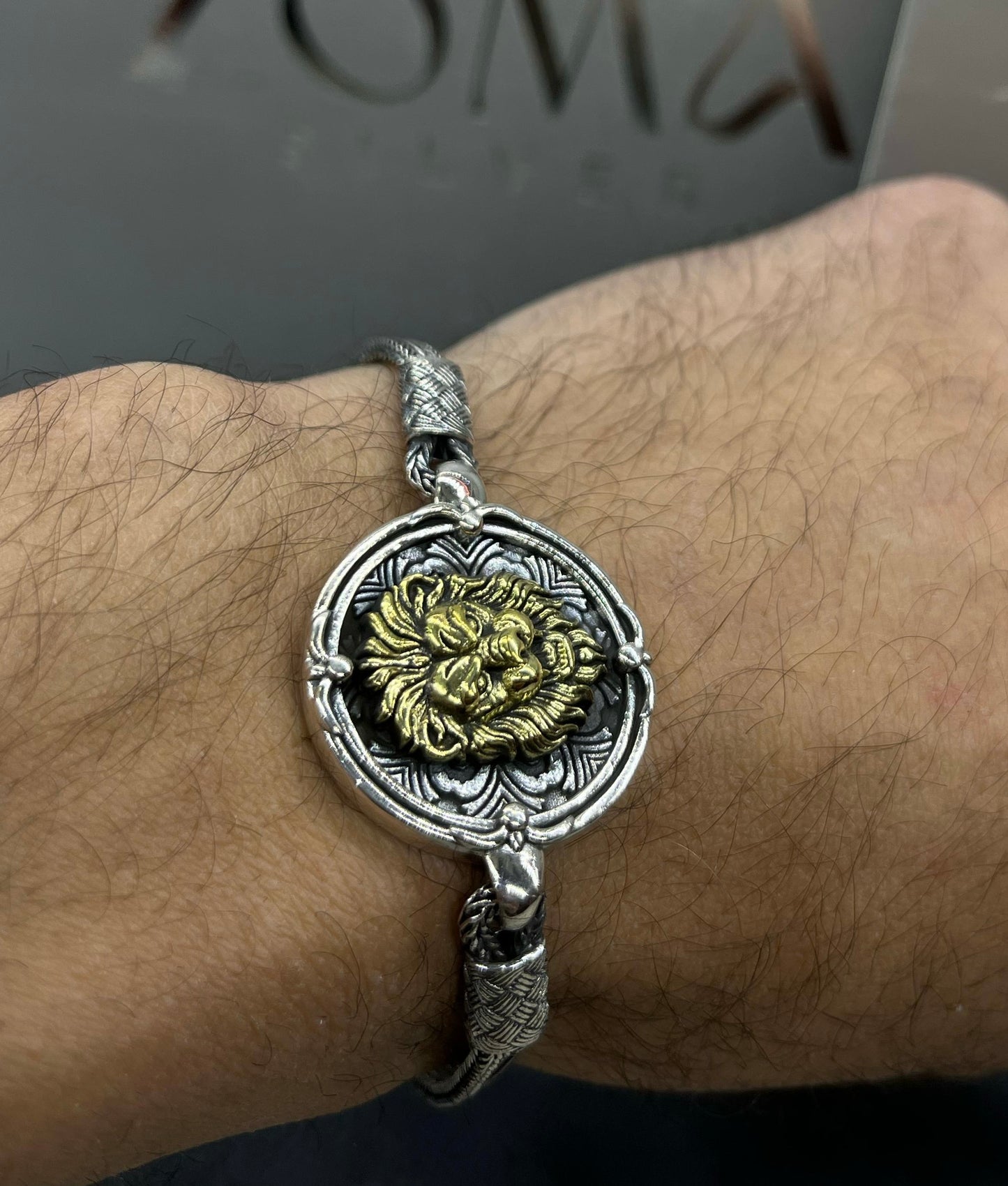 24cm Golden Majesty Lion head bracelet for men925s-