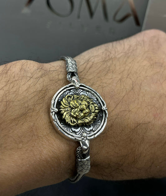 24cm Golden Majesty Lion head bracelet for men925s-